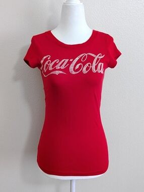 Official Coca-Cola Red & White Glitter Stone Logo Baby Tee | Size S